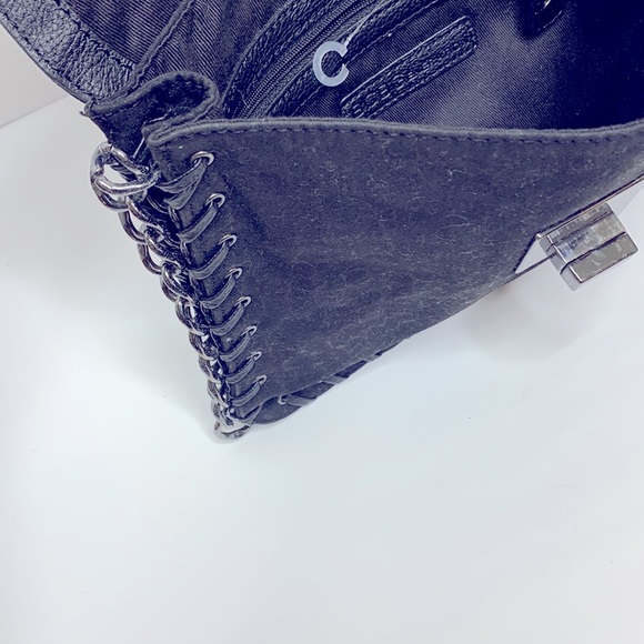 BCBGeneration | Black Leather Bag Chain Link Detailing Braided Leather Sides NEW - Picture 9 of 13